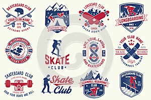 Set of Skateboard and longboard club badges. Vector illustration