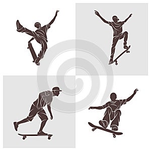 Set of Skateboarder vector illustration design. Skateboarder logo design Template