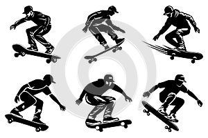 Set of skater silhouette isolated on white background. Skateboard. Vector illustration.
