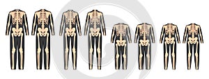 Set of Skeleton costume Human bones for whole family front back view men women children - boy, girl for Halloween