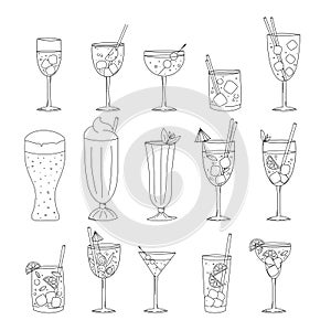 Set of Sketch Cocktails and Alcohol Drinks