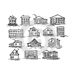 Set of sketch house, vector illustration