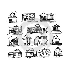 Set of sketch house, vector illustration