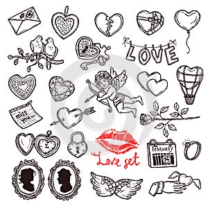 Set Of Sketch Love, Wedding And Valentines Day Doodles