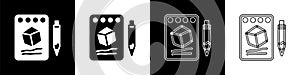 Set Sketch on paper icon isolated on black and white background. Vector