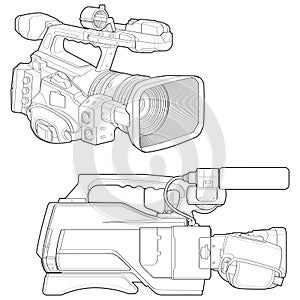 Set of sketch a video camera on a white backgroundra. video camera, vector sketch illustration for training tamplate