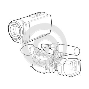 Set of sketch a video camera on a white backgroundra. video camera, vector sketch illustration for training tamplate