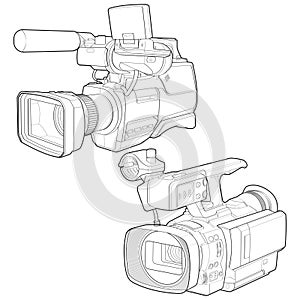 Set of sketch a video camera on a white backgroundra. video camera, vector sketch illustration for training tamplate