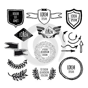 Set of sketched template retro vintage badges