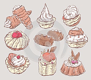 Set of sketches of cakes