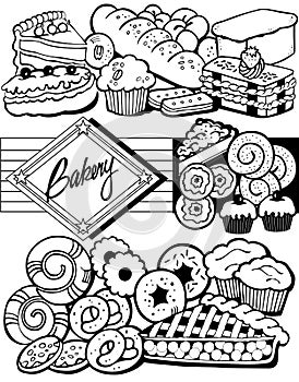 set of sketches of hand drawing baking products