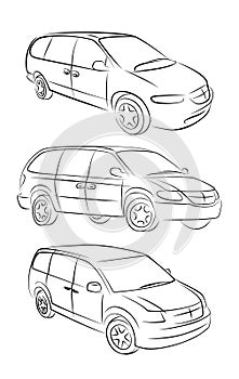 The sketches of a minivans.