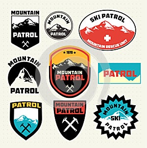 Set of ski patrol mountain badges and logo patches photo