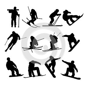 Set of ski and snowboard silhouettes