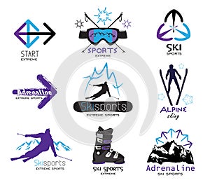 Set ski sport logos, emblems, labels.