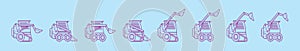 Set of skid steer cartoon icon design template with various models. vector illustration isolated on blue background