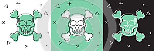 Set Skull on crossbones icon isolated on white and green, black background. Happy Halloween party. Vector