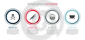 Set Skull on crossbones, Knife, Pumpkin basket for sweets and Halloween witch cauldron. Business infographic template