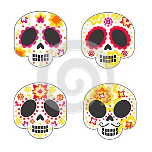 Set of skulls with patterns for the day of the dead.