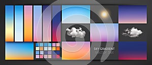 Set of sky gradient background more sun and cloud vector