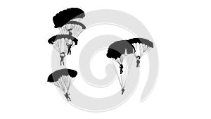 Set skydiver, silhouettes parachuting. White screen background.