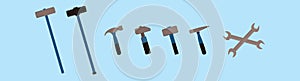 Set of sledge hammer cartoon icon design template with various models. vector illustration isolated on blue background