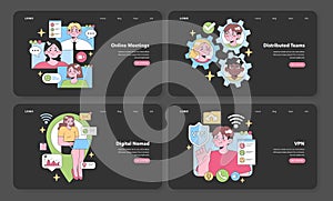 Set of sleek vector illustrations presenting the virtual team ecosystem.