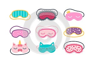 Set of sleep masks for eyes. Night accessory to healthy sleep, travel and recreation.