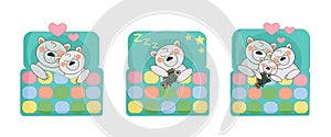 set sleeping family of polar cartoon bears