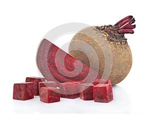 Set of slice fresh beetroot isolated on white background