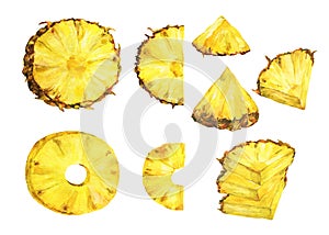 Set of slice ripe pineapple.