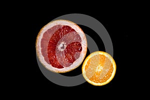 Set of sliced citrus fruits orange, grapefruit
