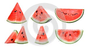 Set of sliced red watermelon isolated on white