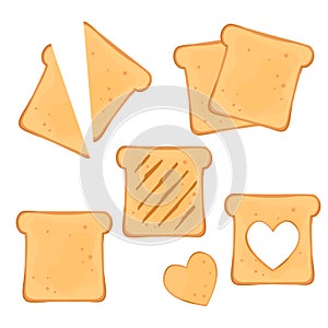 Set of sliced toast bread. fresh slices of bread for breakfast. vector illustration