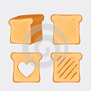 Set of sliced toast bread. fresh slices of bread for breakfast. vector illustration