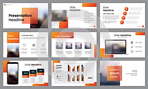 Set of slides presentation template layout vector, Orange colored design