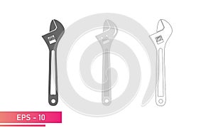 A set of sliding wrenches in the closed state, icon. Adjustable wrench. Isolated on a white background. Flat vector