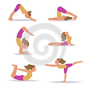 Set Of Slim Sportive Young Woman Doin Yoga