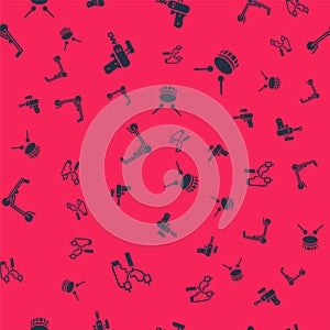 Set Slingshot, Ray gun, Scooter and Drum with drum sticks on seamless pattern. Vector