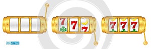 Set of slot machine golden casino or golden lucky jackpot gambling machine or spin fortune casino template in golden, silver,