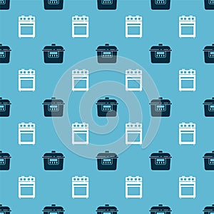 Set Slow cooker and Oven on seamless pattern. Vector