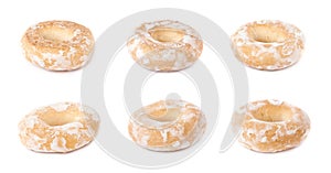 Set of small cakes with hole isolated over the white background