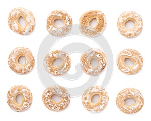 Set of small cakes with hole isolated over the white background