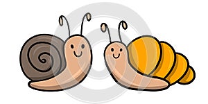 Set of Small cartoon snails, character, vector illustration , design element
