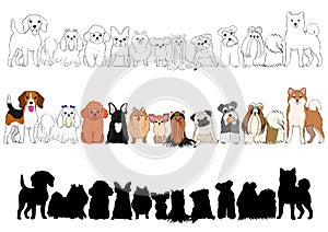 Set of small dogs hand drawn borders