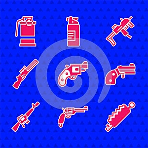 Set Small gun revolver, Revolver, Trap hunting, M16A1 rifle, Hunting, MP9I submachine and Hand smoke grenade icon