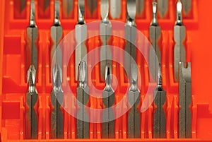A set of small screwdrivers. metall screwdriver bits