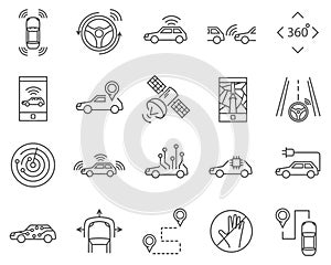 Set of Smart car, line vector icons.