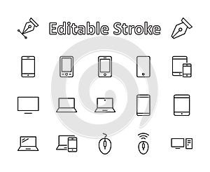 Set of smart devices and gadgets, computer equipment and electronics. Electronic devices icons for web and mobile vector