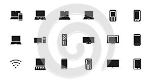 Set of smart devices and gadgets, computer hardware and electronics. Electronic device icons for web and mobile vector